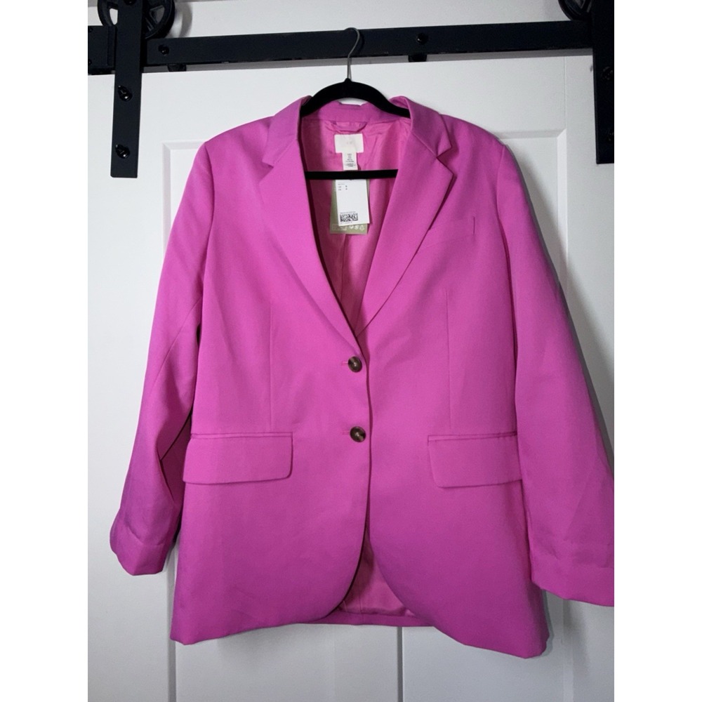 H&M Womens Small Pink Blazer Jacket NWT Two Button Career Office Barbiecore